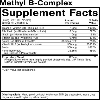 Quicksilver Scientific Methyl B Complex - Liquid Vitamin with Superior Liposomal Absorption of Vitamin B12, Folate, Vitamin B6, Riboflavin, Biotin, Pantothenic Acid, Vitamin B1, Niacin (50 ml)