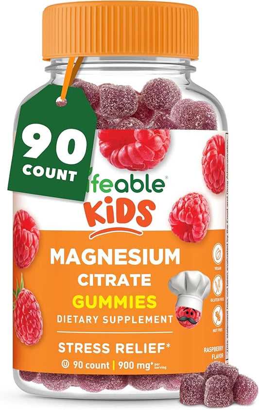 Lifeable Magnesium Gummies for Kids | 900mg Magnesium Citrate | Great Tasting Kids Magnesium Supplement | Gluten Free Muscle Support and Stress Relief Chewable | 90 Gummies