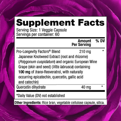 Reserveage Beauty, Resveratrol 100 mg, Antioxidant Supplement for Heart and Cellular Health, Supports Healthy Aging and Immune System, Paleo, Keto, 60 Capsules (60 Servings)