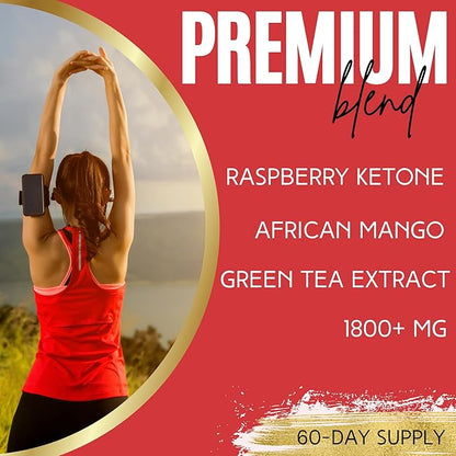 Raspberry Ketone for Women – with Raspberry Ketone & African Mango – 1800mg Per Serving – 180 Capsules – 60 Servings – Non-GMO & Gluten-Free