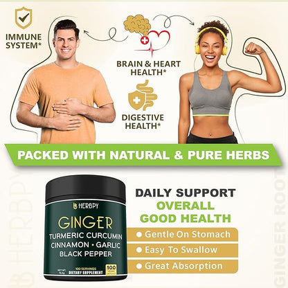 Bundle 5in1 Ginger Supplement 100 Count & 4in1 Cardamom Supplement 100 Count - Support Digestion, Heart Health and Natural Wellness