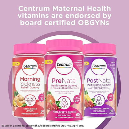 Centrum Prenatal Multivitamin Gummies with DHA and Folic Acid, Mixed Berry and Orange Flavors - 60 Count, 30 Day Supply