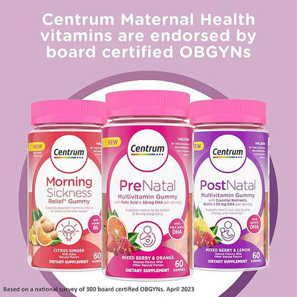 Centrum Postnatal Multivitamin Gummies with Biotin and DHA, Mixed Berry and Lemon Flavors - 60 Count, 30 Day Supply