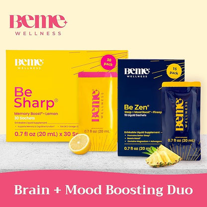 BeMe BeSharp & BeZen Bundle - Liquid Omega-3 & Magnesium Glycinate L-Theanine Supplements