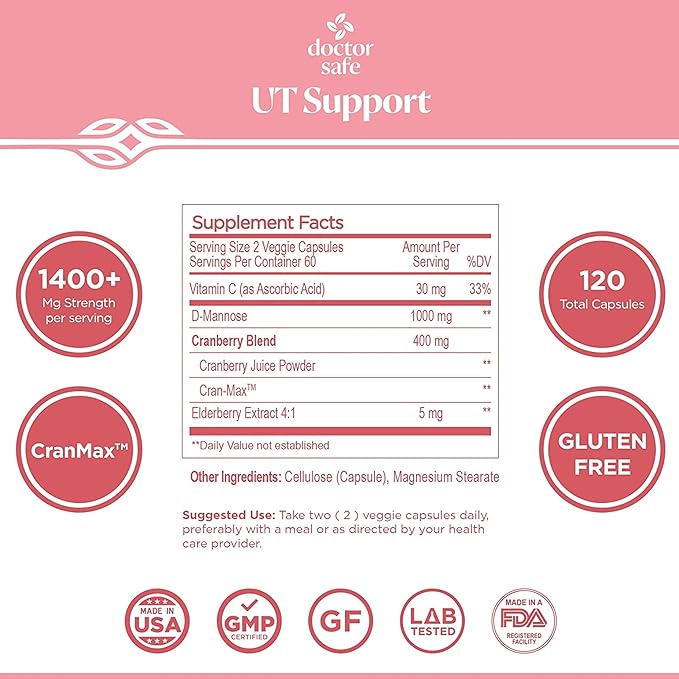 Cranberry Supplement, D-Mannose Capsules Made with Concentrated Whole Fruit Cranberry, Natural Support for Rapid Action to Help Cleanse and Protect The Urinary Tract* (60 Count)