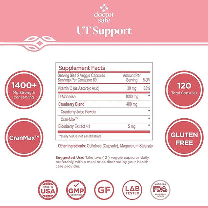 Cranberry Supplement, D-Mannose Capsules Made with Concentrated Whole Fruit Cranberry, Natural Support for Rapid Action to Help Cleanse and Protect The Urinary Tract* (60 Count)
