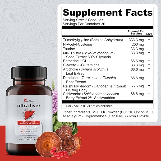 Ultra Liver Supplement for Liver Health and Gallbladder Support - Powered by TMG, NAC Milk Thistle, and More - 60 Capsules