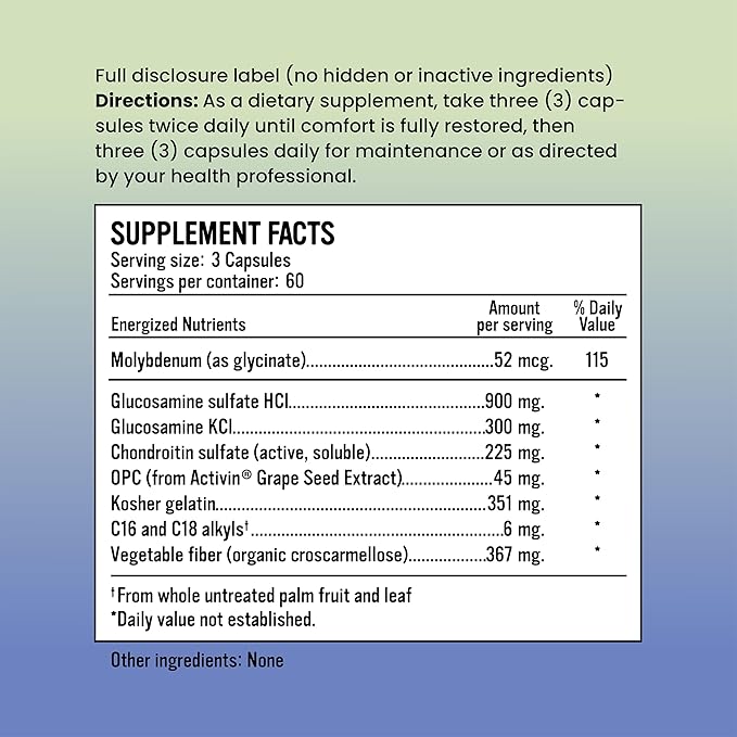 Joint Calm Glucosamine Chondroitin Joint Support Supplement - 900mg Glucosamine Sulfate HCI, 300 mg Glucosamine KCI, 225 mg Chondroitin sulfate with OPC Antioxidants for Inflammation Support