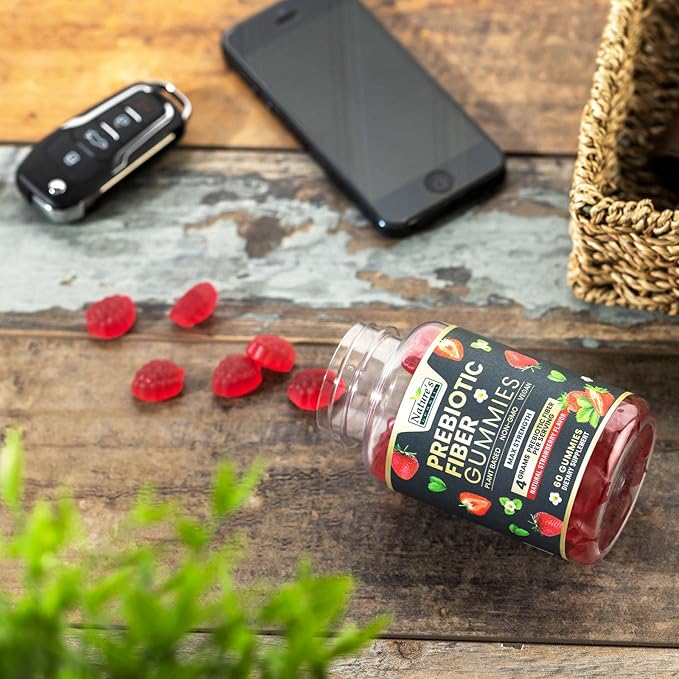 Fiber Supplement Gummies for Digestive Health & Regularity Support, Fiber 4g Gummy for Adults, Daily Prebiotic Supplements, Natural Prebiotic Fiber Gummy, Plant Based, Strawberry Flavored - 60 Gummies