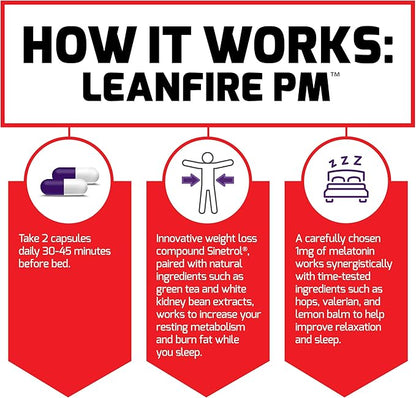 Force Factor LeanFire PM, Weight Loss Pills for Women and Men, Fat Burner and Overnight Weight Loss Pills to Burn Fat, Boost Metabolism, with Melatonin, 60 Count (Pack of 2)