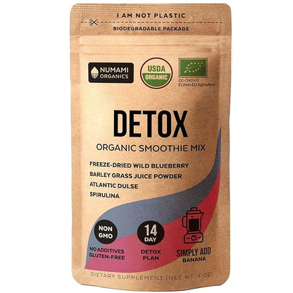 Numami Organic Detox Blueberry Smoothie Powder with Healthy Spirulina, Atlantic Dulse and Barley Grass Juice Powder, Premium Quality superfood from Europe