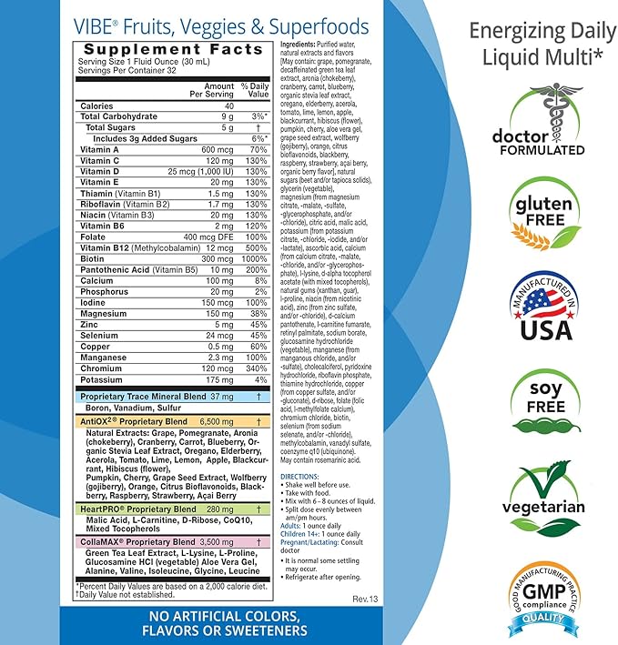 Eniva Health Vibe Liquid Daily Multivitamin | Fruit & Veggie Superfood Supplement | Doctor Formulated | 2 Bottle Value Pack 64 oz