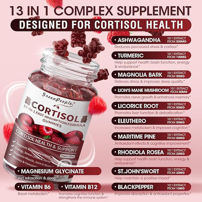 Cortisol Supplements for Women - 15-in- 1 Cortisol Reducer Detox Manager with Ashwagandha/Magnesium/L-theanine/Phosphatidylserine/Vitamin B6 for Mood/Focus & Sleep 90CT