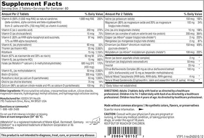 Klaire Labs SFI Health VitaPrime - Iron Free Multivitamin for Women & Men - Promote Immune Function & Support Nutritional Gaps - Two-Per-Day Multivitamin with Methyl Folate & B12 (120 Capsules)