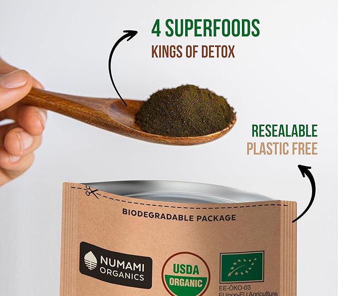 Numami Organic Detox Blueberry Smoothie Powder with Healthy Spirulina, Atlantic Dulse and Barley Grass Juice Powder, Premium Quality superfood from Europe