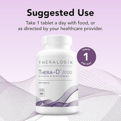 Theralogix Thera-D 2000 Vitamin D Supplement - 2,000 IU (50 mcg) Vitamin D3 Tablets - 180-Day Supply - Immune Support Supplement for Women & Men - Aids Bone & Heart Health - NSF Certified -180 Tablets