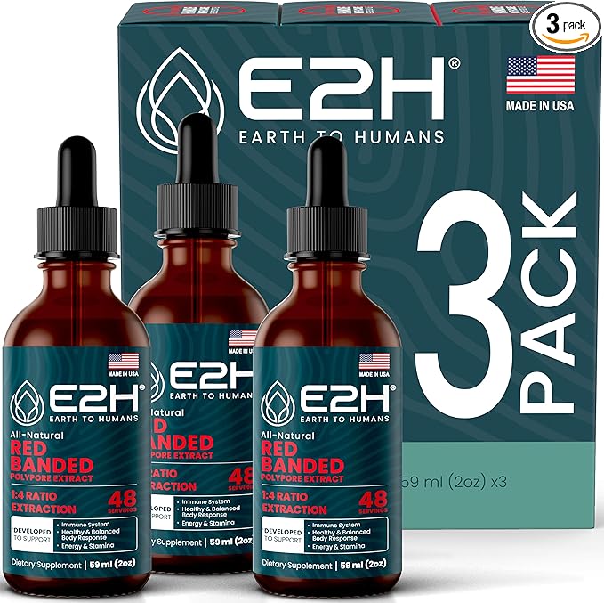 E2H Red Banded Polypore Extract - Mushroom Supplement Formula for Immune Support, Digestive Health, Energy and Natural Immunity Boost - Non-GMO, Vegan (3 Bottles)