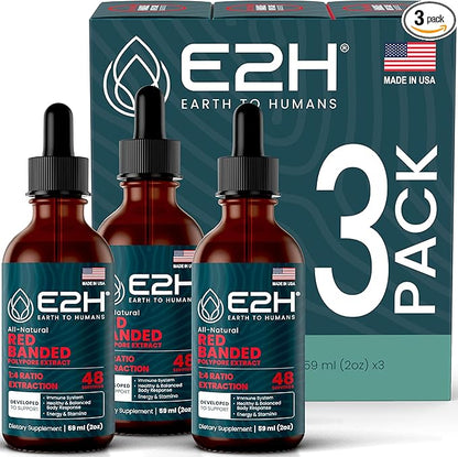 E2H Red Banded Polypore Extract - Mushroom Supplement Formula for Immune Support, Digestive Health, Energy and Natural Immunity Boost - Non-GMO, Vegan (3 Bottles)