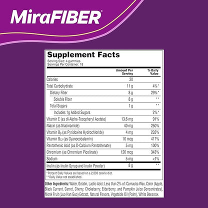 MiraFIBER Gummies, From The Gut Experts at MiraLAX, 8g of Daily Prebiotic Fiber with B Vitamins to Support Digestive Health and Metabolism, Fruit Flavored Fiber Gummies, 72 Count