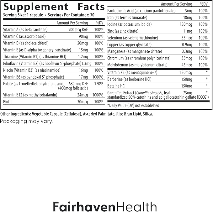 Fairhaven Health Menopause Relief Multivitamin Essentials | Hormone Free Menopause Supplements for Women | Methylated Multivitamin for Women 50 and Over | Hot Flash Relief* | Non-GMO | 30 Capsules