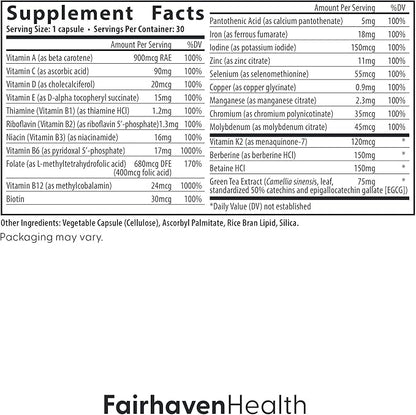 Fairhaven Health Menopause Relief Multivitamin Essentials | Hormone Free Menopause Supplements for Women | Methylated Multivitamin for Women 50 and Over | Hot Flash Relief* | Non-GMO | 30 Capsules