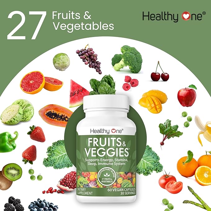 Fruits & Veggies - 27 Balanced Whole Foods of Nature - Vitamins - Minerals - Antioxidants - Detox - Vegetables - Kale - Broccoli - Spinach - Beets - Raspberries - Multivitamin - 60 Count