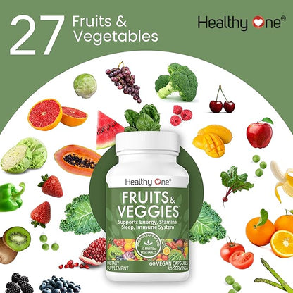 Fruits & Veggies - 27 Balanced Whole Foods of Nature - Vitamins - Minerals - Antioxidants - Detox - Vegetables - Kale - Broccoli - Spinach - Beets - Raspberries - Multivitamin - 60 Count