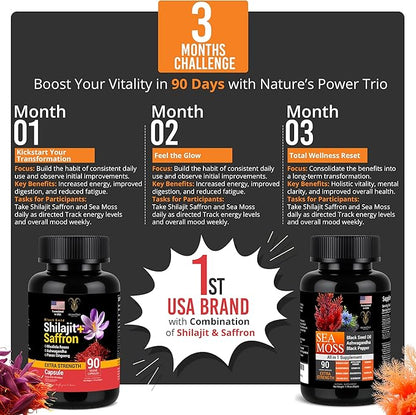 Pure Himalayan Saffron Shilajit and Sea Moss for Men & Women-Shilajit Capsules & Sea Moss Capsules Organic- Ashwagandha & Black Seed Oil Ashwagandha Burdock Root-All in One Supplement