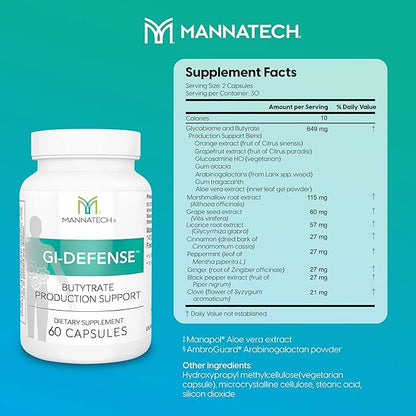 Mannatech Butyrate Supplement - Supports Gut Barrier Function, Intestinal Health, and Digestive Comfort - Promotes Short Chain Fatty Acid Production, Immune Support Supplement GI-Defense 60 Capsules