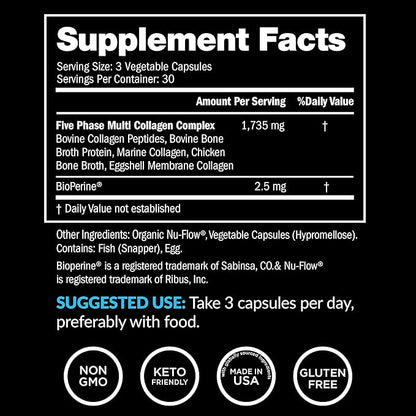Multi Collagen for Women & Men - Supplements Fast Absorption, Type I II III V & X - Hydrolyzed Collagen Peptides for Hair, Skin & Nails - 90 Caps