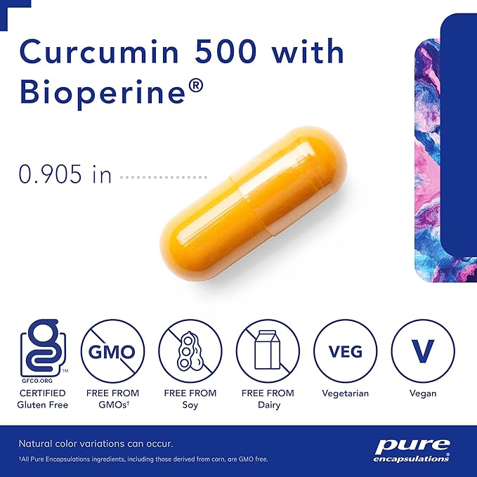 Pure Encapsulations Curcumin 500 with Bioperine - Antioxidant Supplement to Support Joints, Tissue, Liver, Colon & Cellular Health* - with Turmeric Curcumin & Bioperine - 120 Capsules