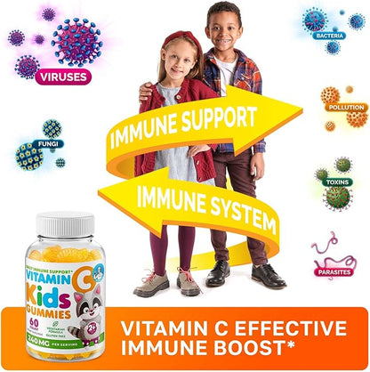 Omega 3 DHA Gummies and Vitamin C Gummies for Kids & Adults - Immune Support Low-Sugar Chewable Gummy Vitamins for Toddlers - Vegetarian Gelatin-Free Children's Supplement