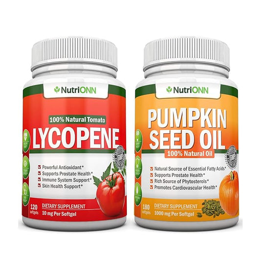 NutriONN Pumpkin Seed Oil Softgels Lycopene Capsules Combo - Targeted Support for Prostate & Urinary Health