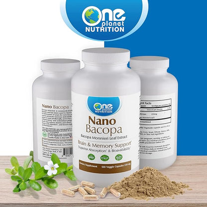 Nano Bacopa 250 mg Veggie Capsules (120 Servings), Bacopa monnieri Extract, Nano for Easy Absorption, Enhances Memory & Focus, Non-GMO, Vegan, Gluten-Free