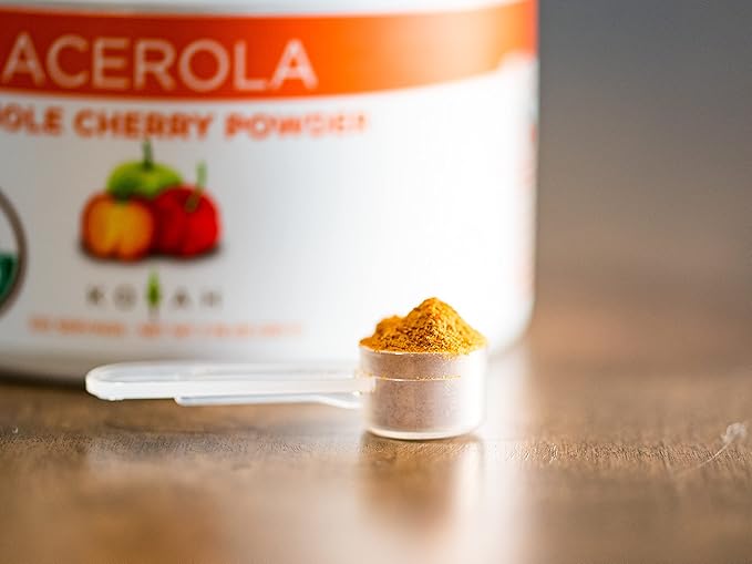 KOYAH - Organic Acerola Powder: Freeze-Dried, 100% Pure, 500 mg Natural Vitamin C per Scoop, Whole-Food, Non-GMO, Vegan, 60 Servings, Made from acerola Cherries Grown in Brazil