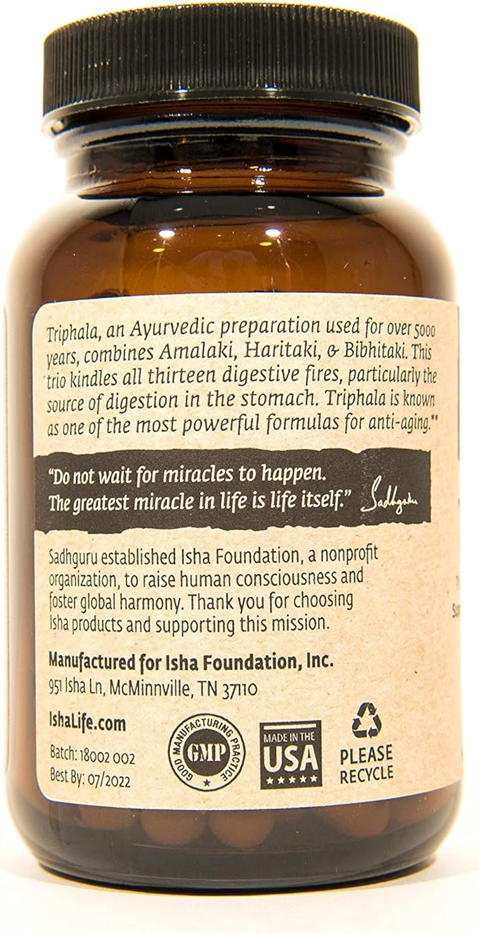 ISHA Organic Triphala Capsules - Natural Supplement, 500 mg ea (90 Veg caps)