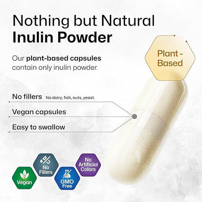 BIO KRAUTER Inulin Powder Capsules - 1200 mg Strength - 100 Count - Pure Soluble Fiber Supplements - Chicory Root Fiber Capsules for Digestive Support - Vegan