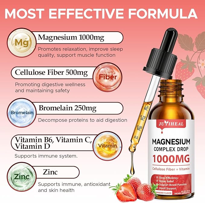 2 Pack Magnesium Glycinate Liquid, 1000mg Magnesium Complex Supplement with Cellulose Fiber, Bromelain, Vitamin B6, C, D, Zinc to Support Night, Muscle, Relax, Bone, Mood, Muscle