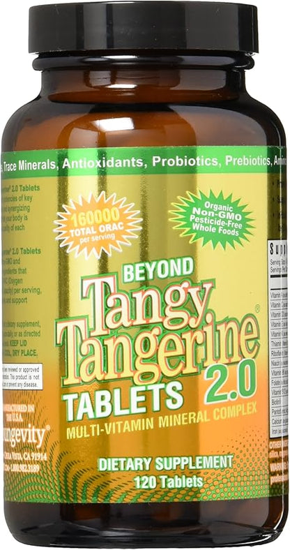 Youngevity Beyond Tangy Tangerine 2.0 Multi-Vitamin & Mineral Complex - Made with Natural & Whole Foods | 160,000 ORAC | 120 Tablets | 1 Bottle
