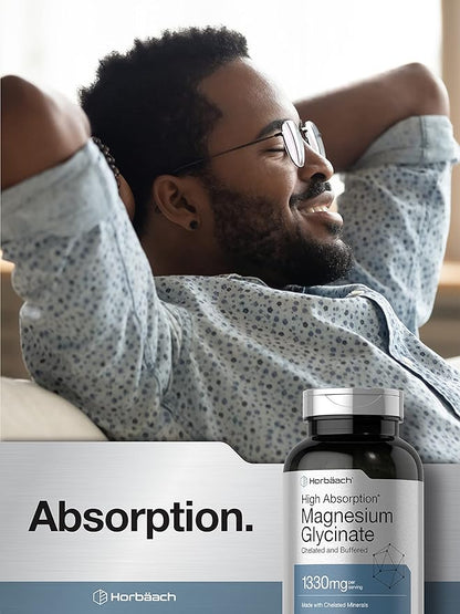 Horbäach Buffered Magnesium Glycinate | 1330mg | 250 Capsules | with Chelated Minerals | Non-GMO, Gluten Free