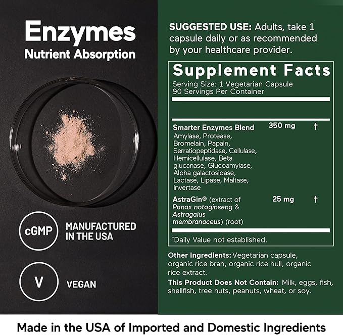 Smarter Nutrition Vegan Digestive Enzymes - Digestion Bloating & Gut Health Support with 16 Multi Enzymes for Nutrient Absorption & Meal Time Comfort for Both Men & Women - 270 Count[90-Day Supply]