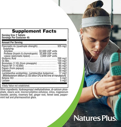 Natures Plus UltraZyme - 120 mg Ox Bile, 90 Tablets - Maximum Strength Digestive Enzyme Supplement, Promotes Nutrient Absorption - 45 Servings