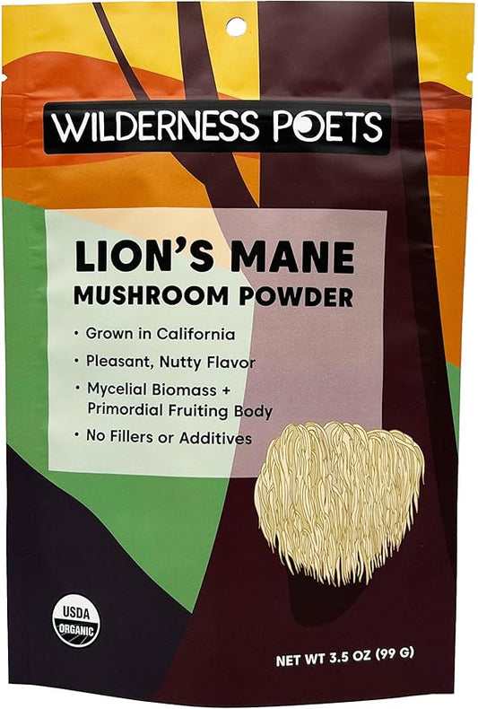 Wilderness Poets, Organic Lions Mane Mushroom Powder - California Grown (3.5 Ounce)