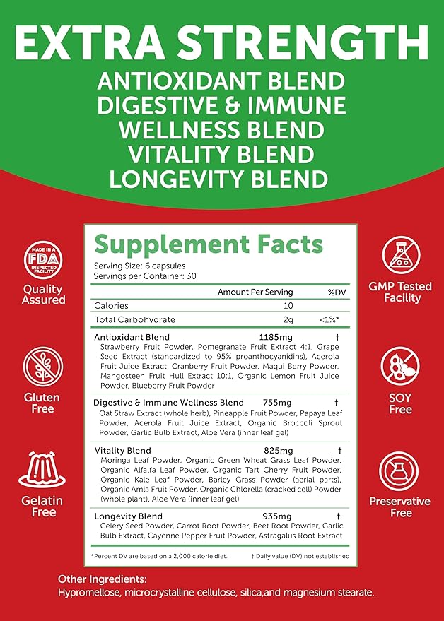 Lunakai USA Made Superfood Fruits & Veggies Supplement - All-in-One with 4 Blends & Scented Capsules, 180ct Super Veggie Capsules for Adults
