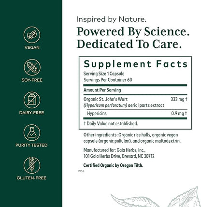 Gaia Herbs Pro St. John's Wort - Healthy Immune System Support Supplement - Health Supplement with Organic St John's Wort - 60 Liquid Phyto-Caps (30 Servings)
