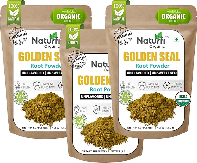 Naturefi Organic Goldenseal Root Powder - 10.5 oz, 300 Servings *USDA Organic | Lab Tested* Pure Natural Goldenseal Root Powder Supplement