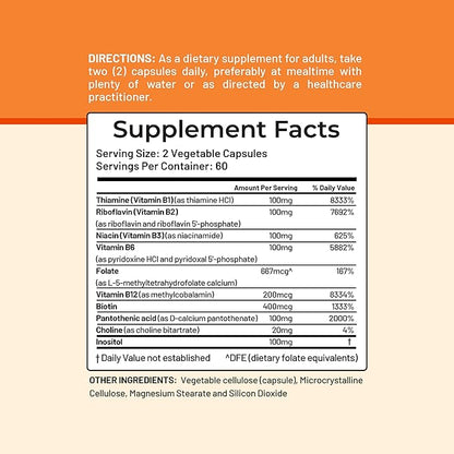 Vitamin B Complex - Active B1, B2, B3, B6, B12, Thiamine, Riboflavin, Niacin, Folate, Biotin, Pantothenic Acid, Inositol by CGM Labs