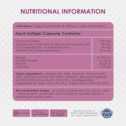 AMBROSIAL Calcium Magnesium Zinc with Vitamin D3 Pack of 1-60 Capsules