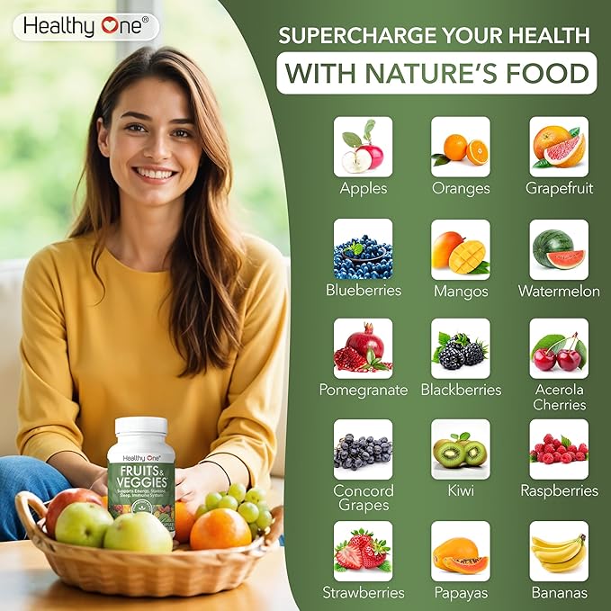 Fruits & Veggies - 27 Balanced Whole Foods of Nature - Vitamins - Minerals - Antioxidants - Detox - Vegetables - Kale - Broccoli - Spinach - Beets - Raspberries - Multivitamin - 60 Count