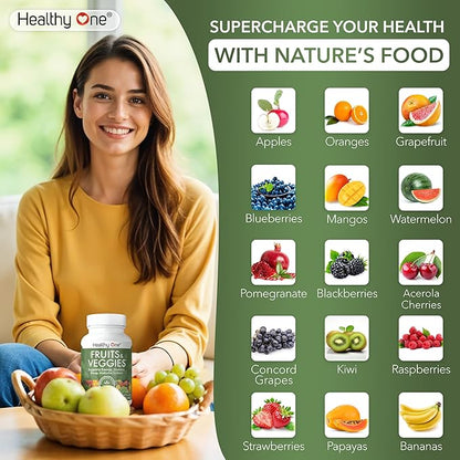 Fruits & Veggies - 27 Balanced Whole Foods of Nature - Vitamins - Minerals - Antioxidants - Detox - Vegetables - Kale - Broccoli - Spinach - Beets - Raspberries - Multivitamin - 60 Count